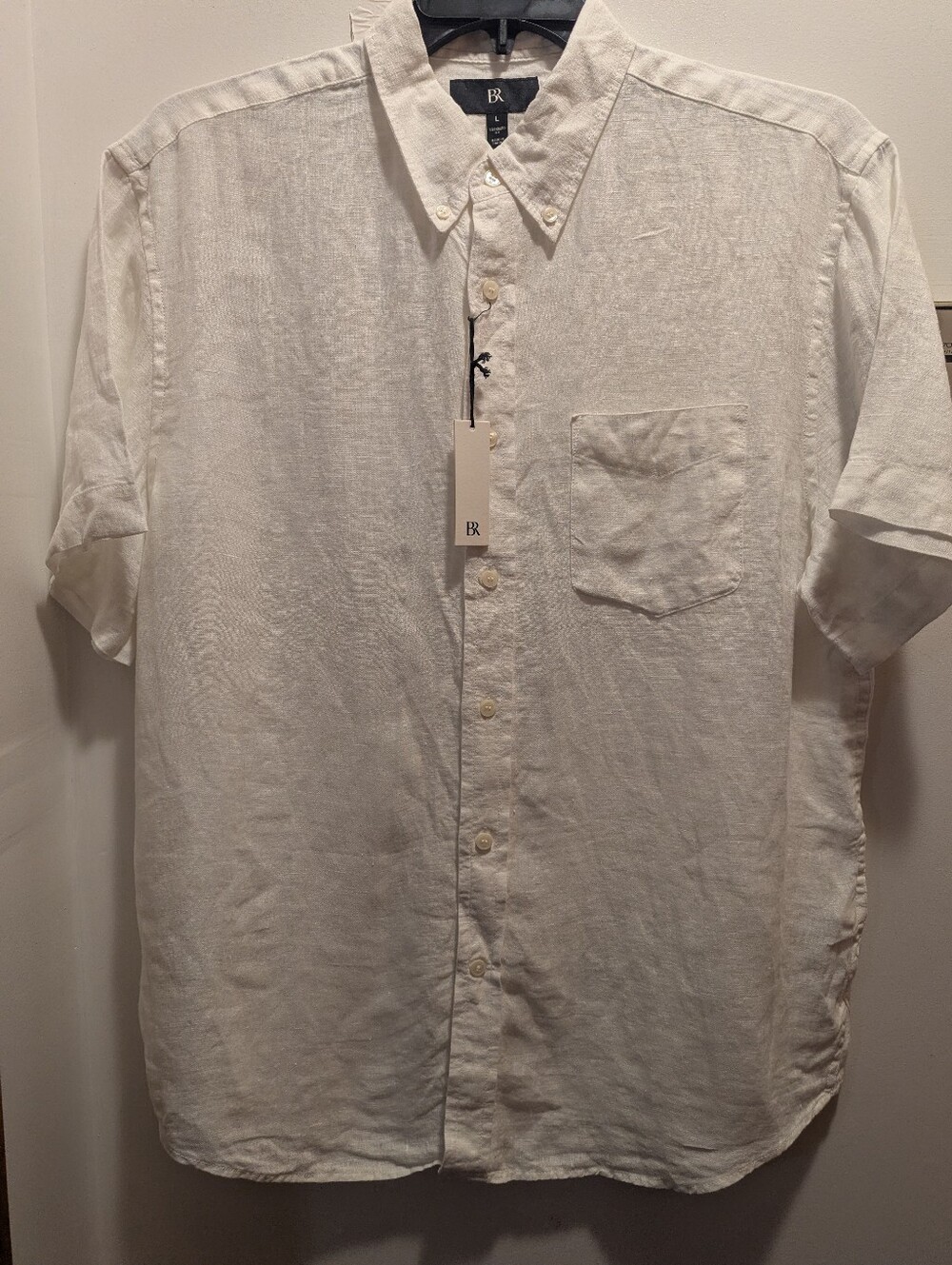 Banana Republic Men's Large Linen Short-Sleeve Button-Down Shirt in Off-White